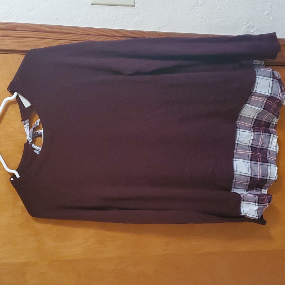 Loft Maroon and Plaid Sweater Tunic